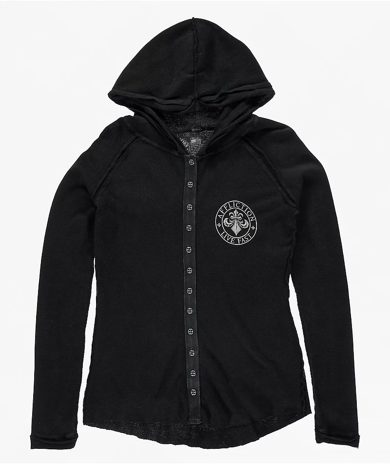 Affliction Simulation Black Thermal Button Up Hoodie
