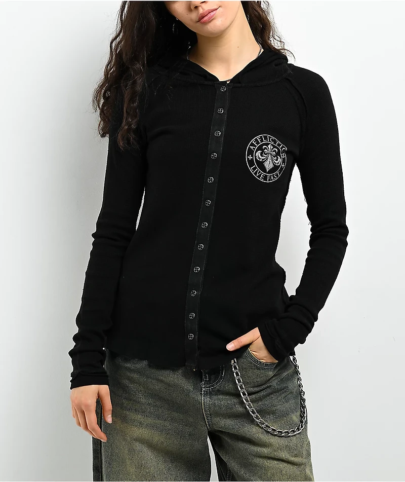 Affliction Simulation Black Thermal Button Up Hoodie