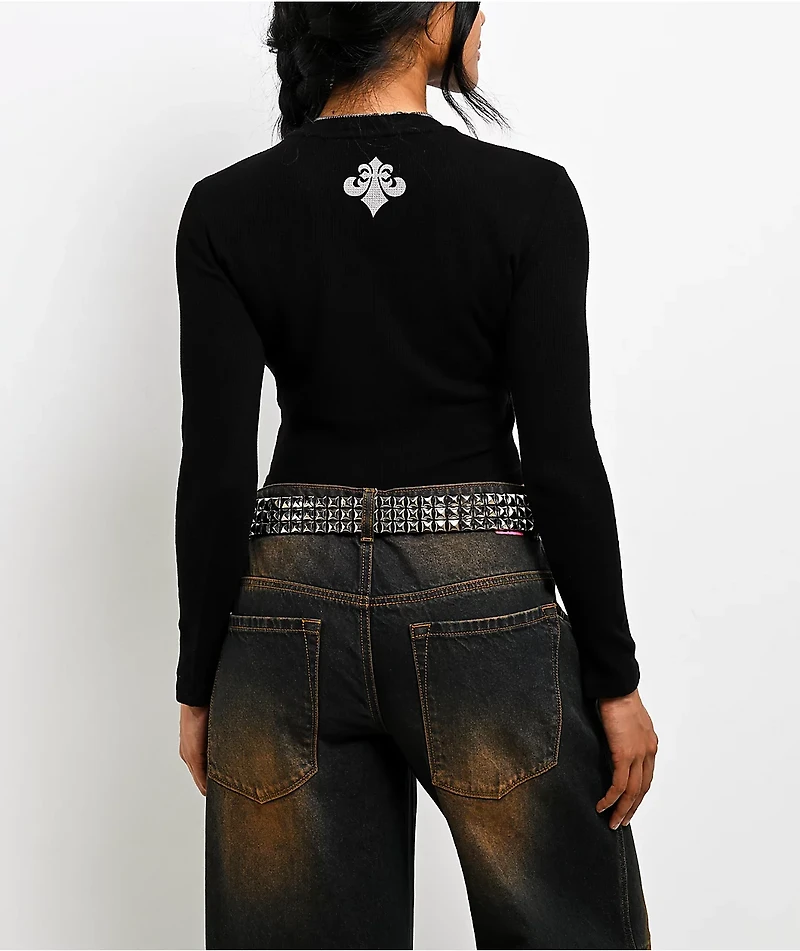 Affliction Skeleton Black Long Sleeve Thermal Crop T-Shirt