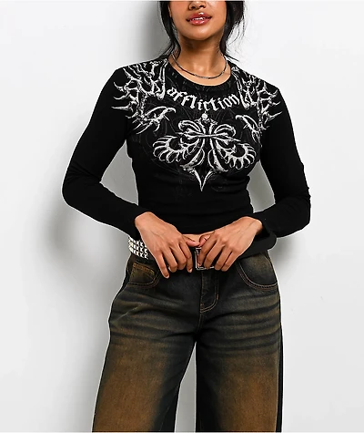 Affliction Skeleton Black Long Sleeve Thermal Crop T-Shirt