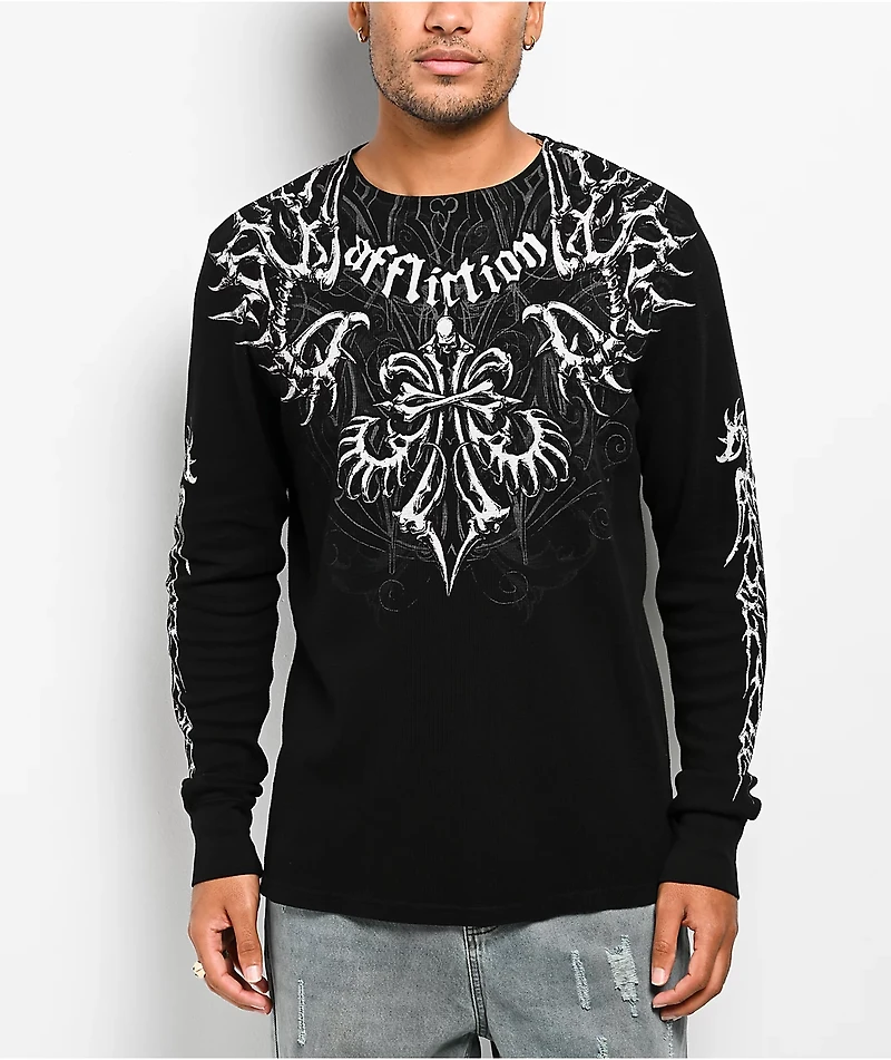 Affliction Skeleton Black Thermal Long Sleeve T-Shirt