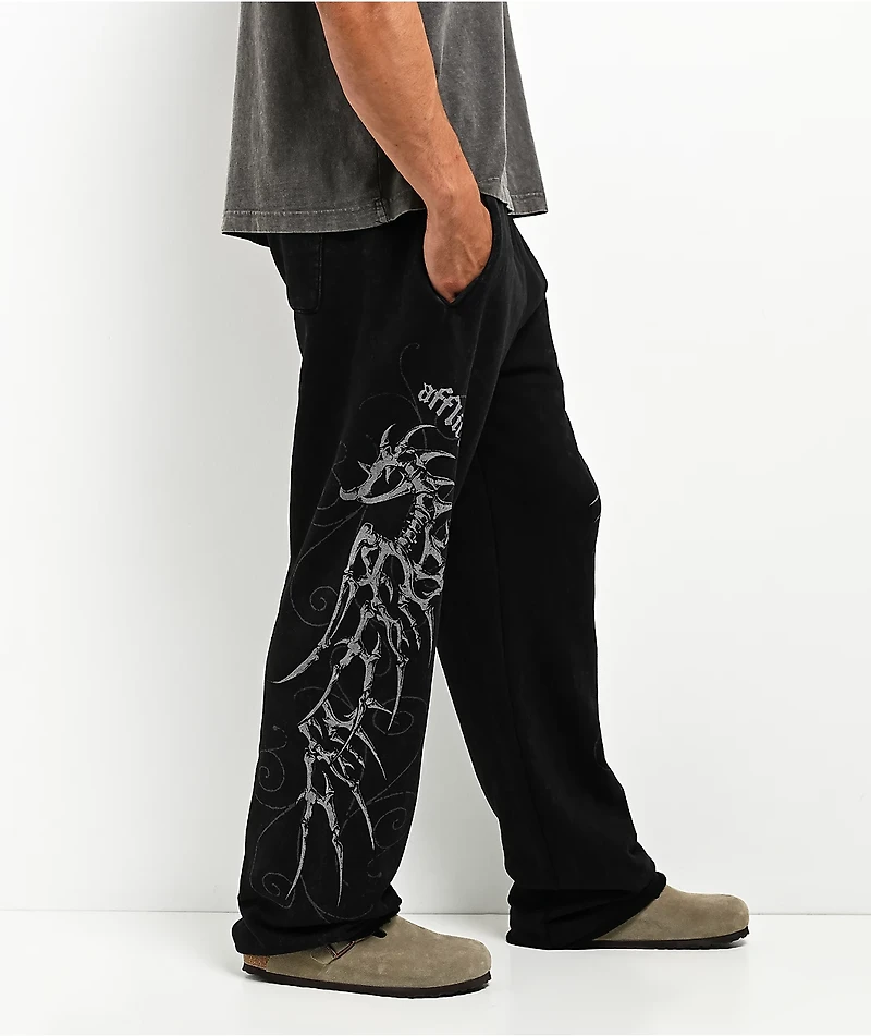 Affliction Skeleton Black Wash Sweatpants