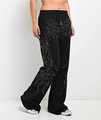 Affliction Skeleton Black Wide Leg Sweatpants