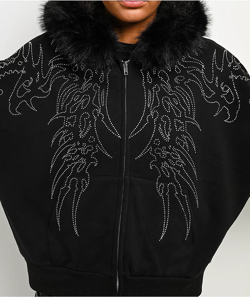 Affliction Skeleton Faur Fur Black Zip Hoodie