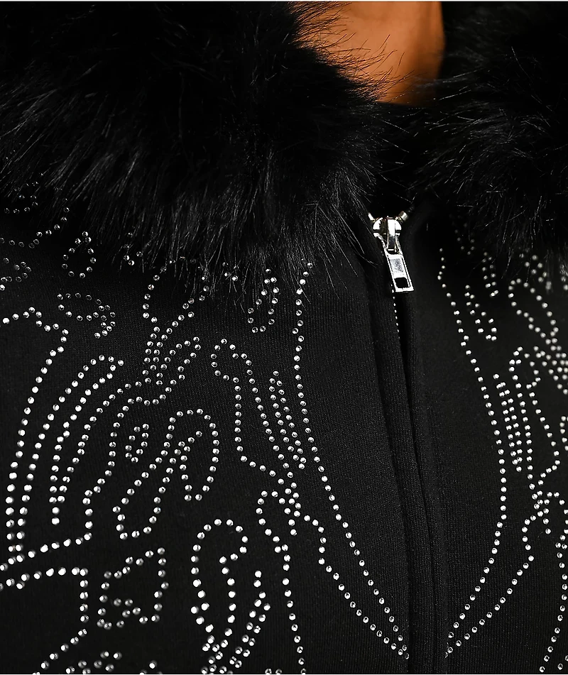 Affliction Skeleton Faur Fur Black Zip Hoodie