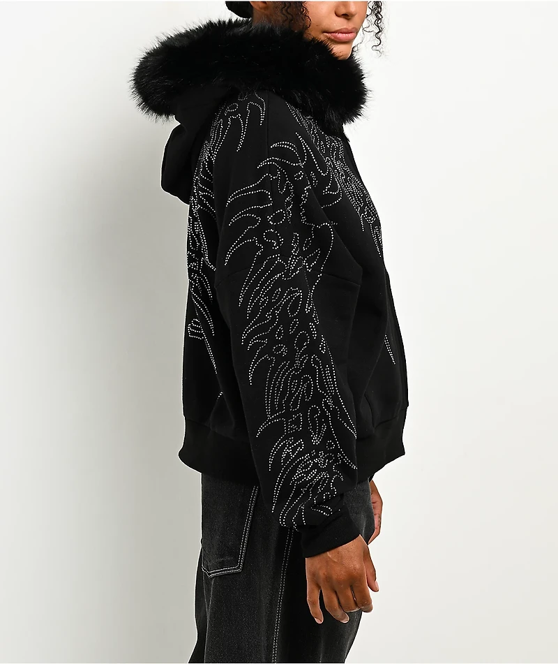 Affliction Skeleton Faur Fur Black Zip Hoodie