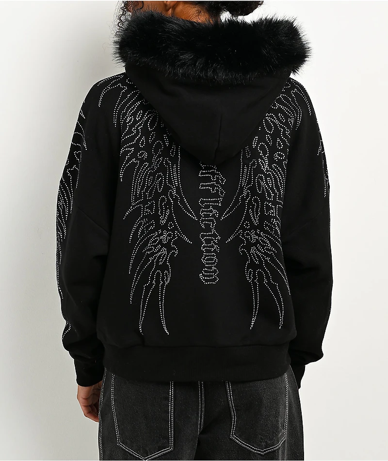 Affliction Skeleton Faur Fur Black Zip Hoodie