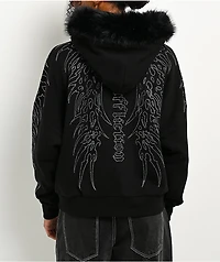 Affliction Skeleton Faur Fur Black Zip Hoodie