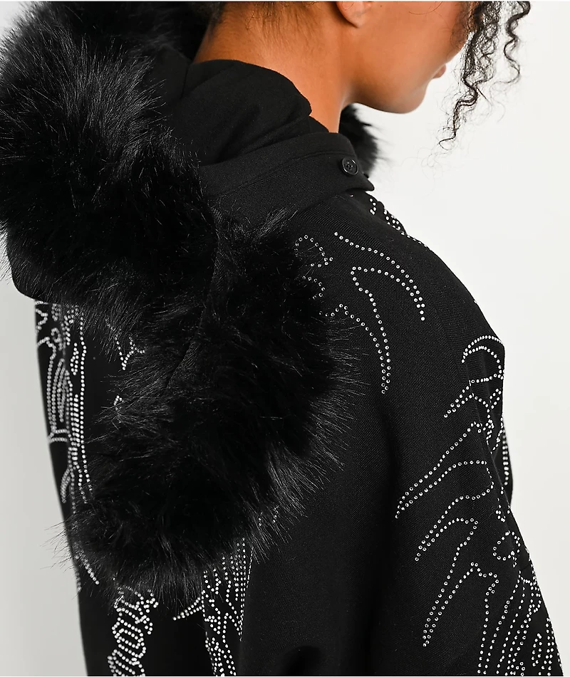 Affliction Skeleton Faux Fur Black Zip Hoodie