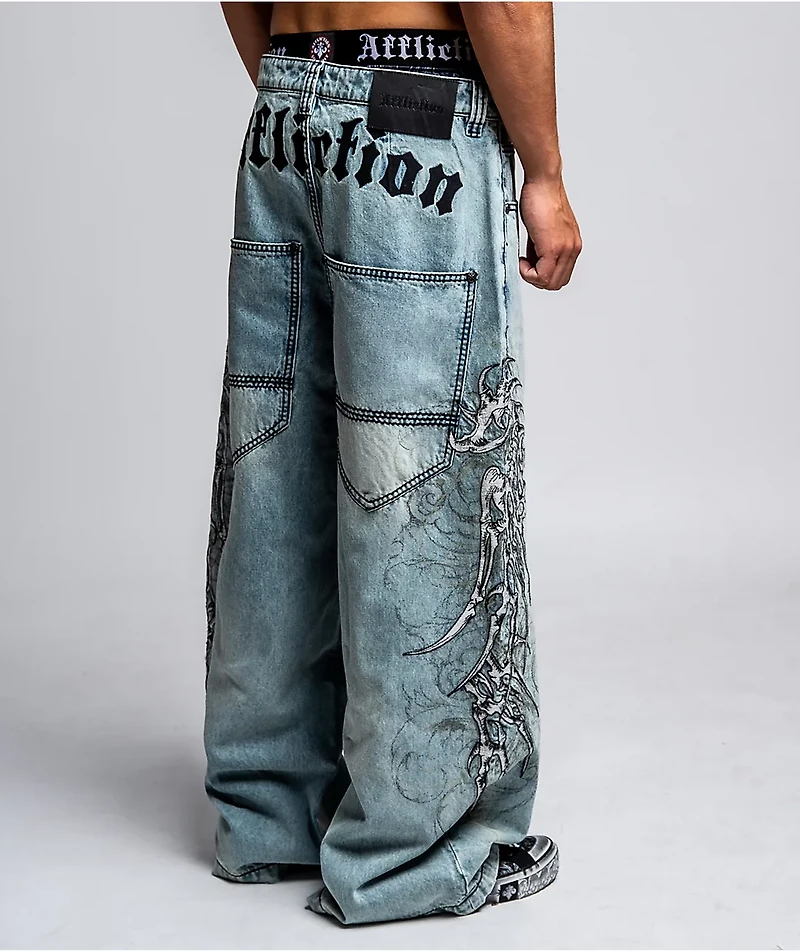 Affliction Skeleton Orion Wash Extra Wide Leg Jeans