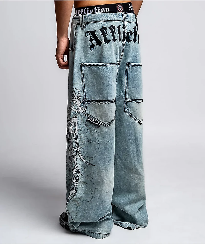 Affliction Skeleton Orion Wash Extra Wide Leg Jeans