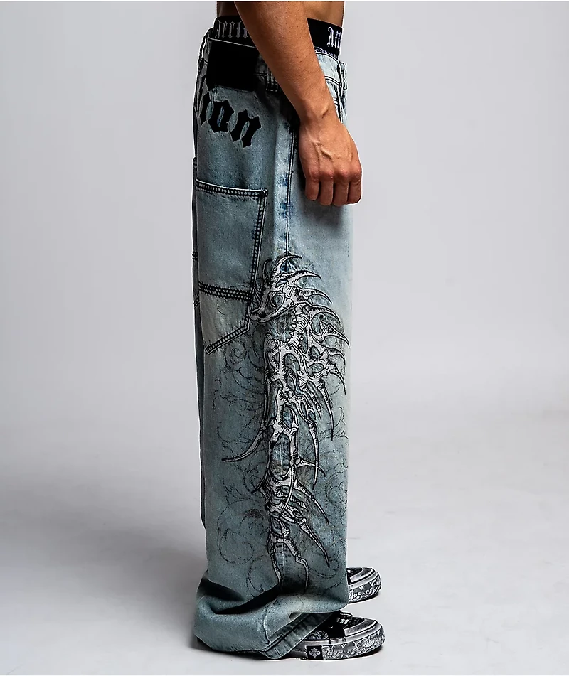 Affliction Skeleton Orion Wash Extra Wide Leg Jeans