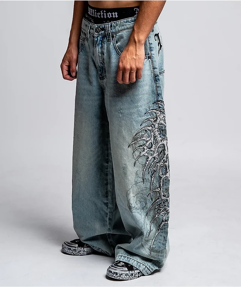 Affliction Skeleton Orion Wash Extra Wide Leg Jeans
