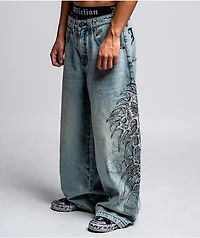 Affliction Skeleton Orion Wash Extra Wide Leg Jeans