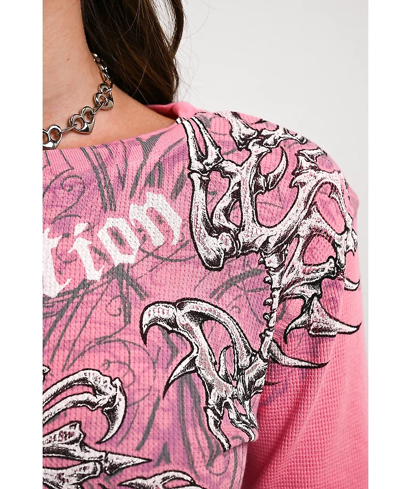 Affliction Skeleton Pink Thermal Long Sleeve T-Shirt
