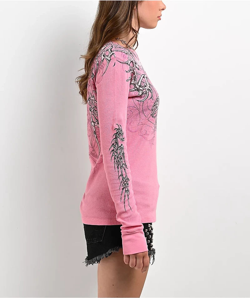Affliction Skeleton Pink Thermal Long Sleeve T-Shirt