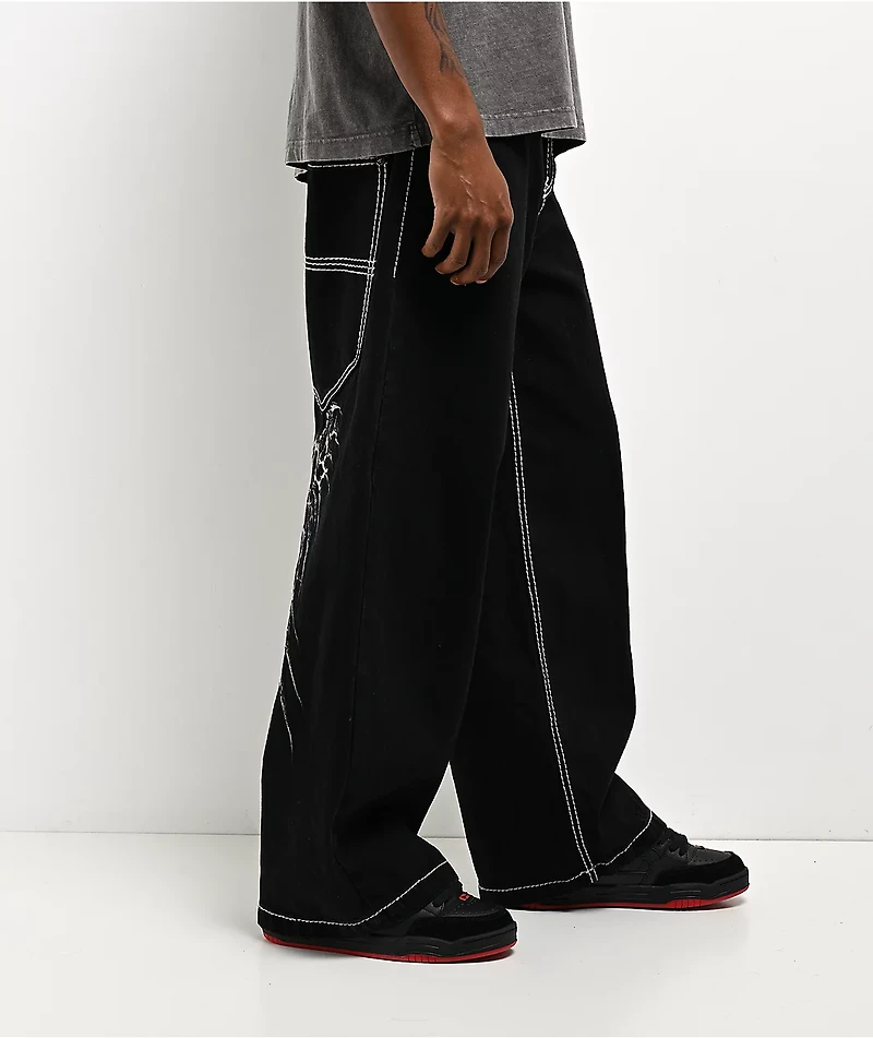 Affliction Skeleton Wing Black Extra Wide Leg Jeans