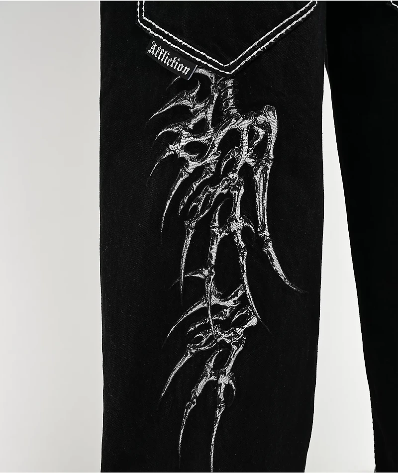 Affliction Skeleton Wing Black Extra Wide Leg Jeans