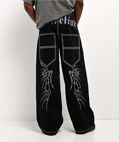 Affliction Skeleton Wing Black Extra Wide Leg Jeans