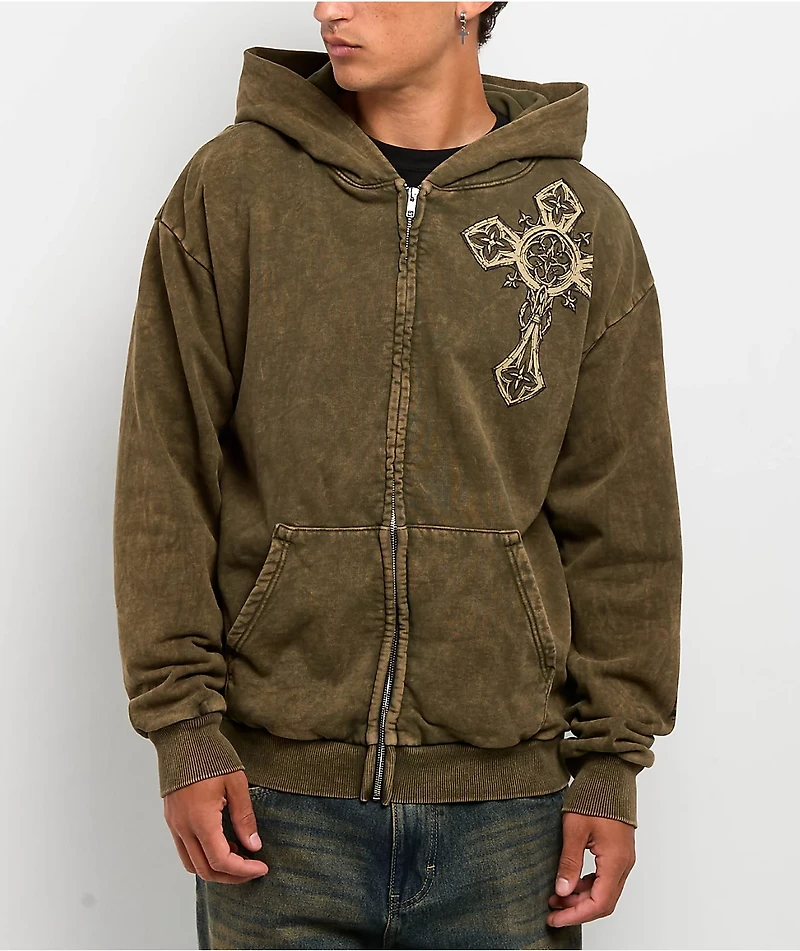 Affliction Spiker Green Wash Zip Hoodie