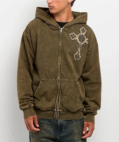 Affliction Spiker Green Wash Zip Hoodie