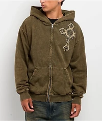 Affliction Spiker Green Wash Zip Hoodie