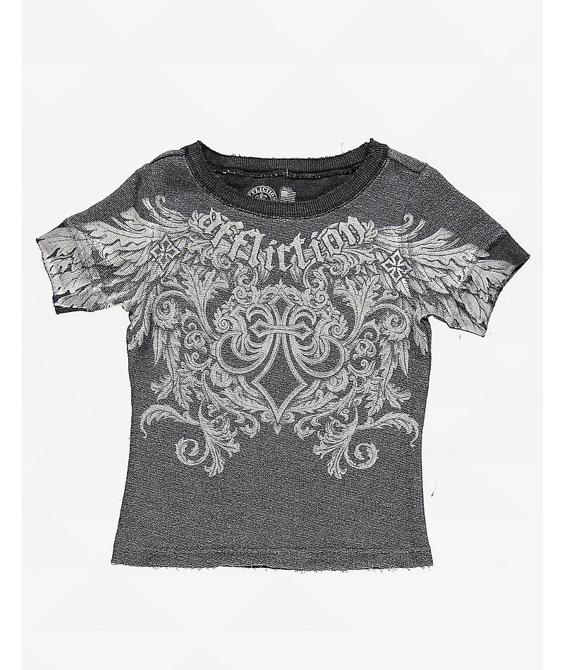 Affliction Step Of Faith Black Terry Cloth Crop T-Shirt