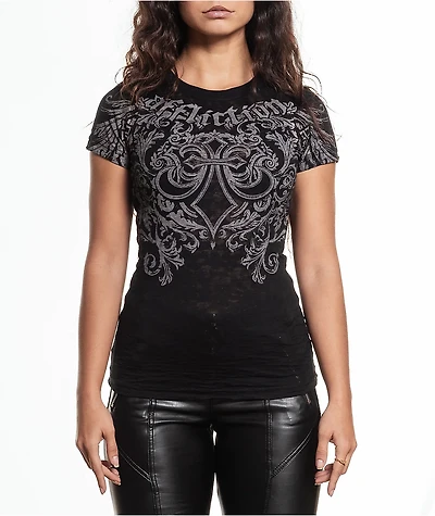 Affliction Step Of Honor Black Wash Burnout T-Shirt