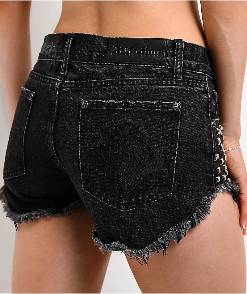 Affliction Studded Black Wash Shorts