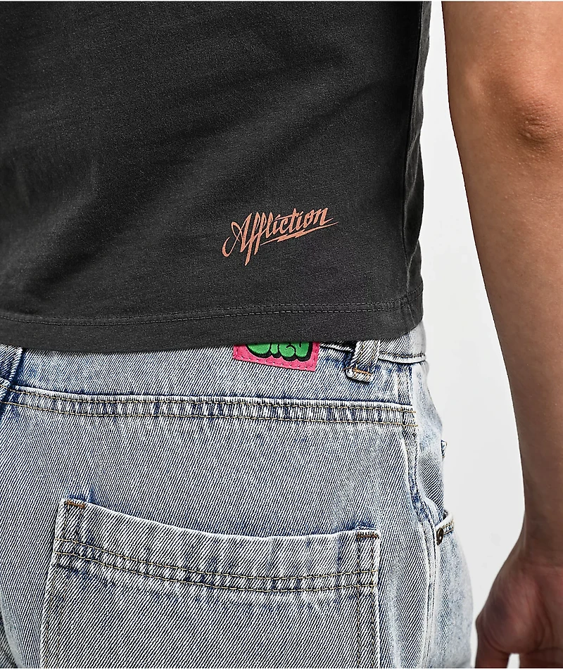 Affliction Sweet Home Black Wash Front Tie Crop T-Shirt