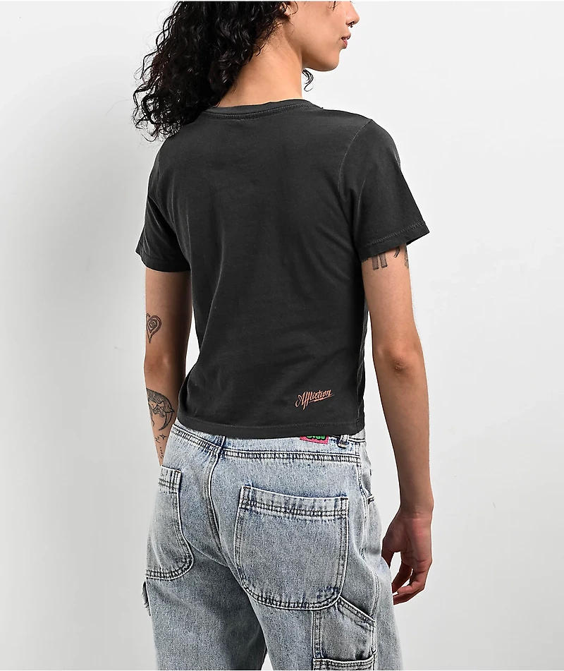 Affliction Sweet Home Black Wash Front Tie Crop T-Shirt