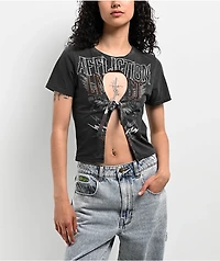 Affliction Sweet Home Black Wash Front Tie Crop T-Shirt