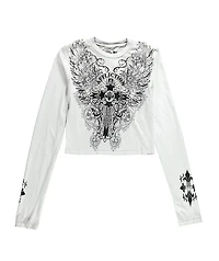 Affliction Syndic Grey Long Sleeve Crop T-Shirt