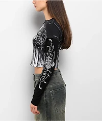 Affliction Tarnished Wire Black & White 2fer Long Sleeve Crop T-Shirt