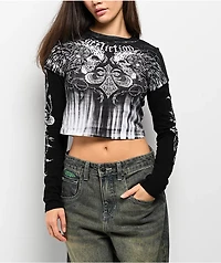 Affliction Tarnished Wire Black & White 2fer Long Sleeve Crop T-Shirt