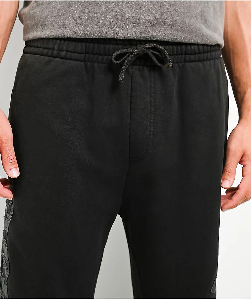 Affliction Tompson Black Wash Wide Leg Sweatpants