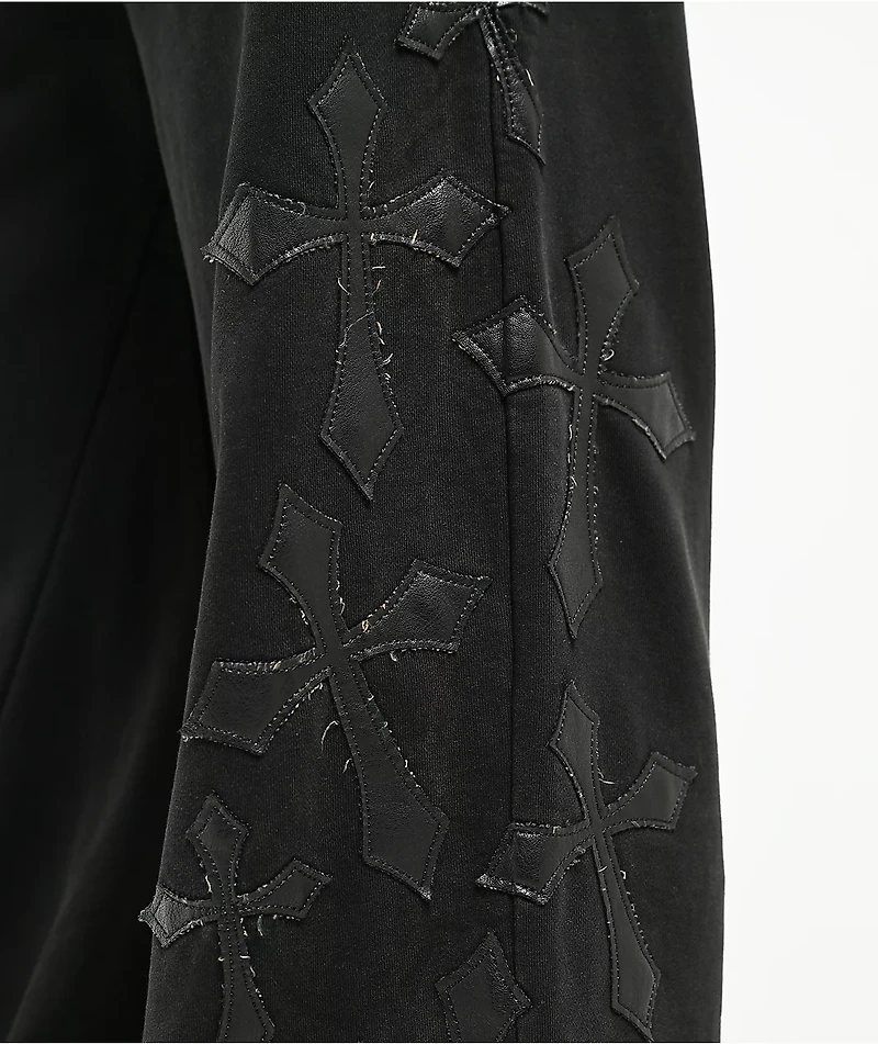 Affliction Tompson Black Wash Wide Leg Sweatpants