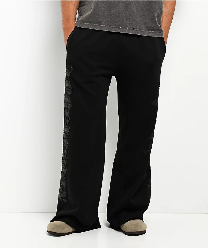 Affliction Tompson Black Wash Wide Leg Sweatpants
