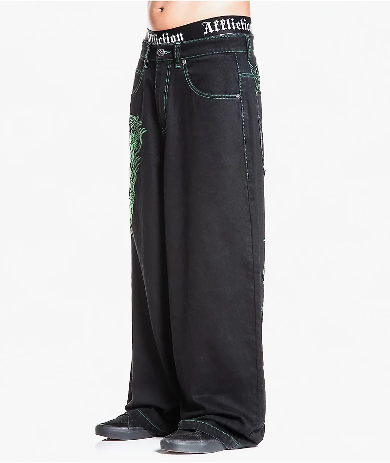 Affliction Toxic Rage Black Wash Wide Leg Jeans