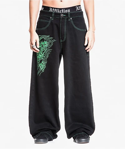 Affliction Toxic Rage Black Wash Wide Leg Jeans