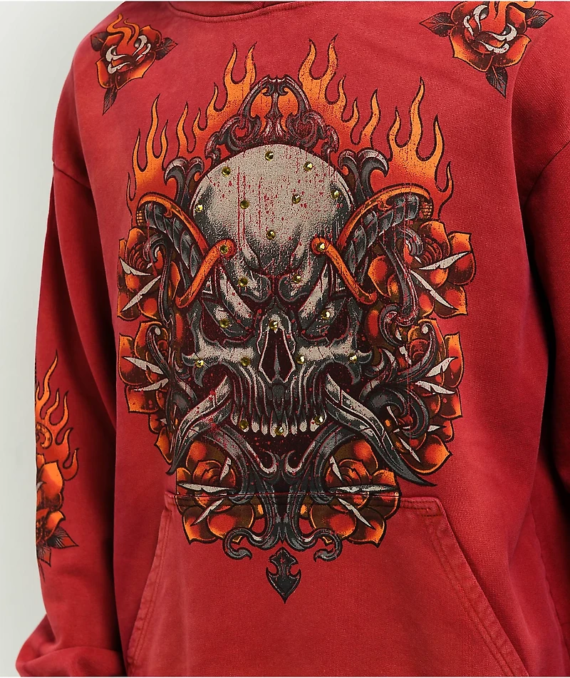 Affliction Toxic Tavern Red Potassium Wash Hoodie
