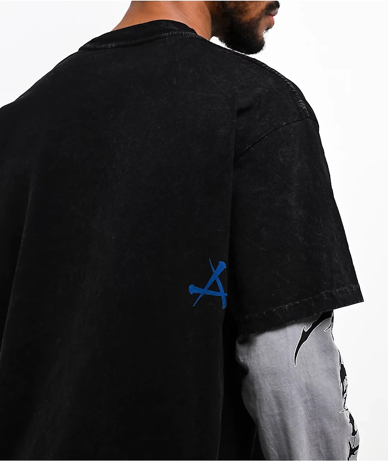 Affliction Toxic Wrath Black Wash & Grey 2fer Long Sleeve T-Shirt