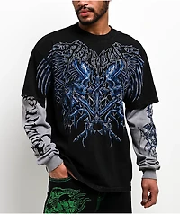 Affliction Toxic Wrath Black Wash & Grey 2fer Long Sleeve T-Shirt