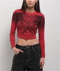 Affliction Toxic Wrath Red Long Sleeve Crop T-Shirt