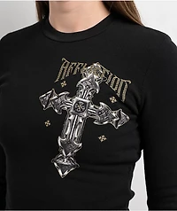Affliction Venetian Fleet Black Thermal Long Sleeve Crop T-Shirt