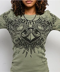 Affliction Washed Green Thermal Long Sleeve T-Shirt