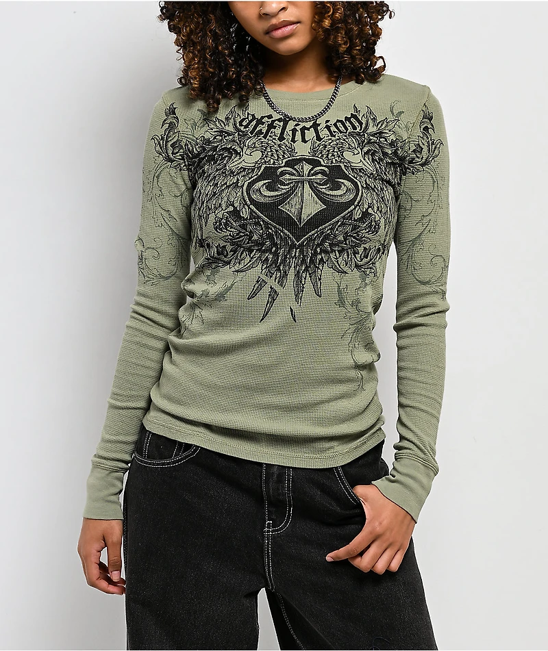 Affliction Washed Green Thermal Long Sleeve T-Shirt