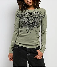 Affliction Washed Green Thermal Long Sleeve T-Shirt