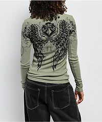 Affliction Washed Green Thermal Long Sleeve T-Shirt