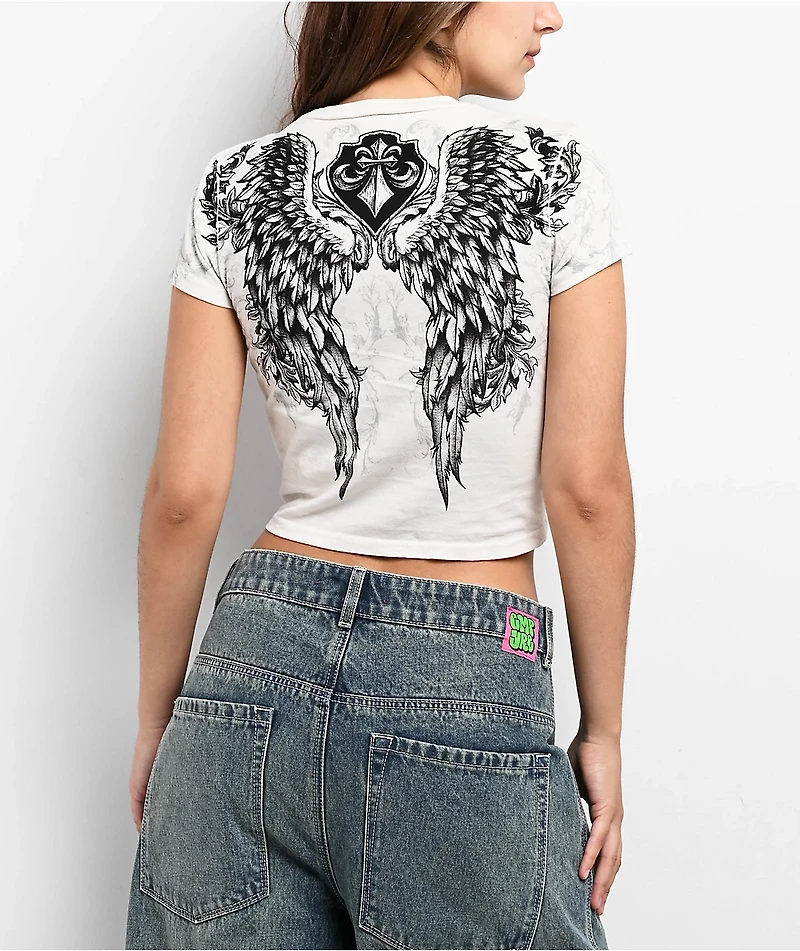 Affliction Washed White Crop T-Shirt